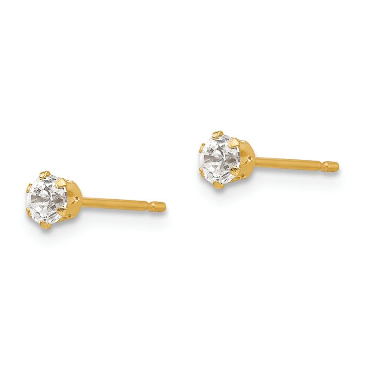 14k Yellow Gold 3mm Children's Cubic Zirconia Stud Earrings