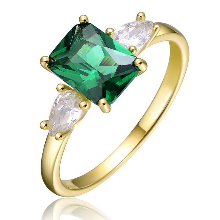 Emerald Color CZ Three-Stone Engagement-Style Ring In 14K Gold Over
Sterling Silver