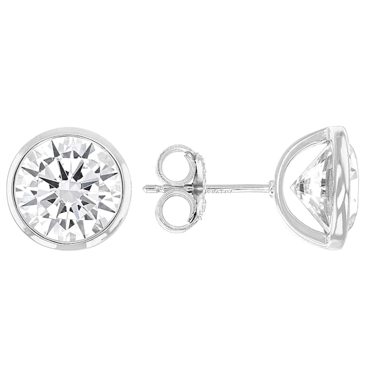 Large Bezel Set CZ Stud Earrings In Sterling Silver