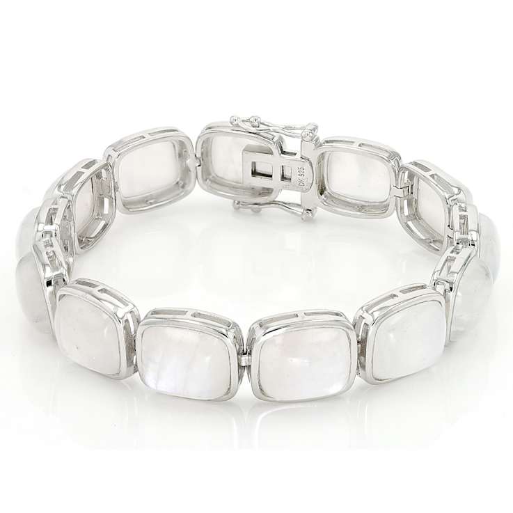 Rainbow Moonstone Cabochon Bracelet In Sterling Silver 12x10mm