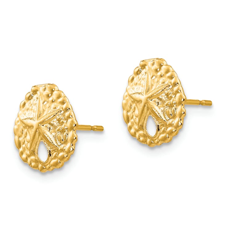 14K Yellow Gold Sand Dollar Post Earrings