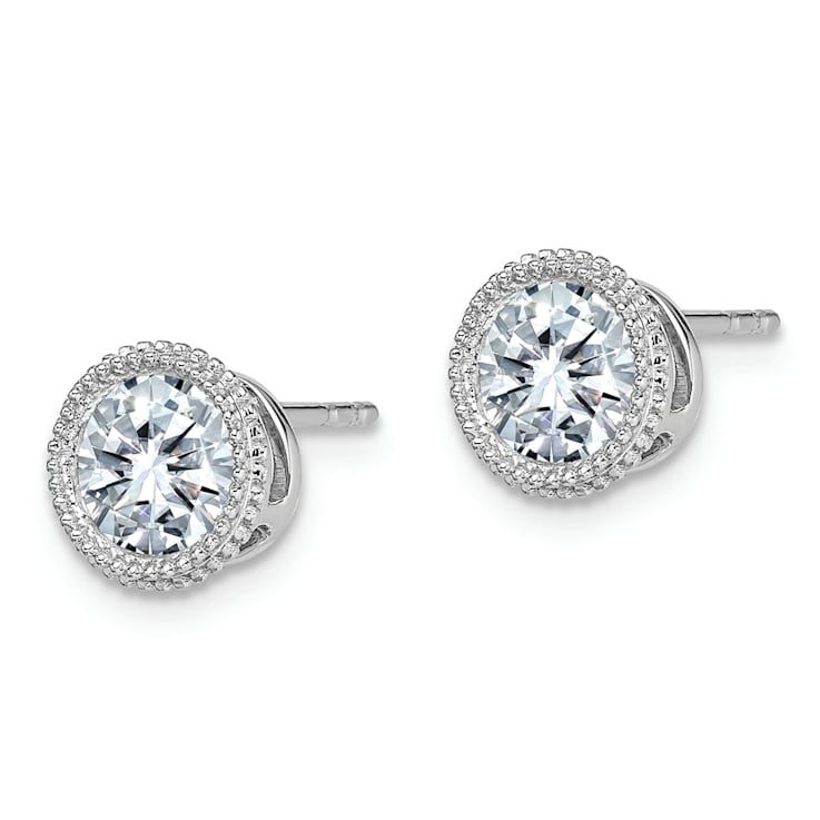 Rhodium Over 14K White Gold Round Beaded Bezel G H I True Light
Moissanite Earrings