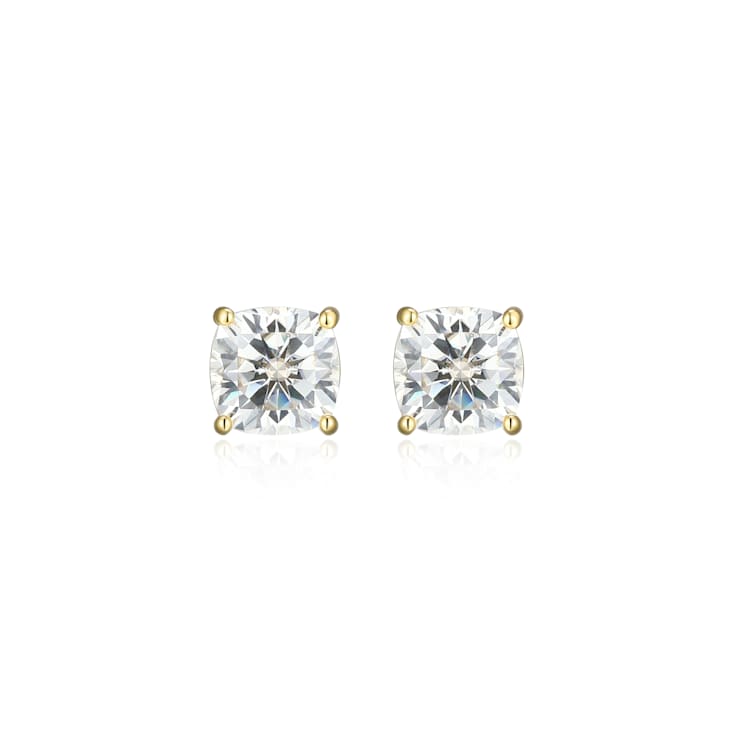 Square Cushion Cut Moissanite 14k Yellow Gold Over Silver Stud Earrings
1.20ctw DEW