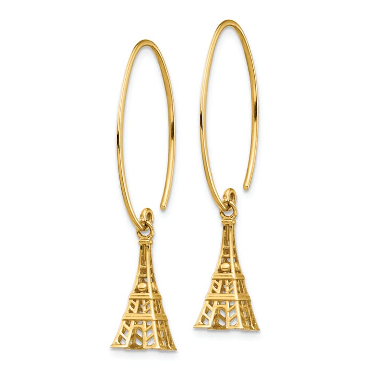 14K Yellow Gold Eiffel Tower Dangle Earrings