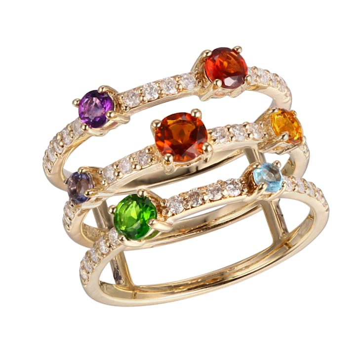 Multi-Color Multi-Gemstone 10k Yellow Gold Ring