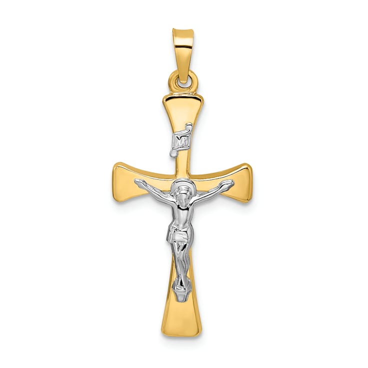 14k Yellow Gold and 14k White Gold Polished INRI Crucifix Cross Pendant