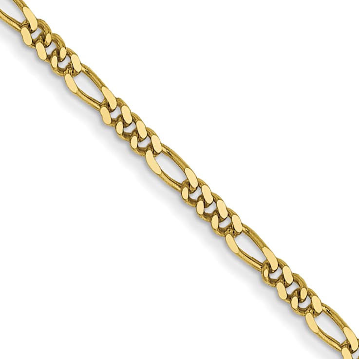 10k Yellow Gold 1.25mm Solid Flat Figaro Pendant 18 Inch Chain