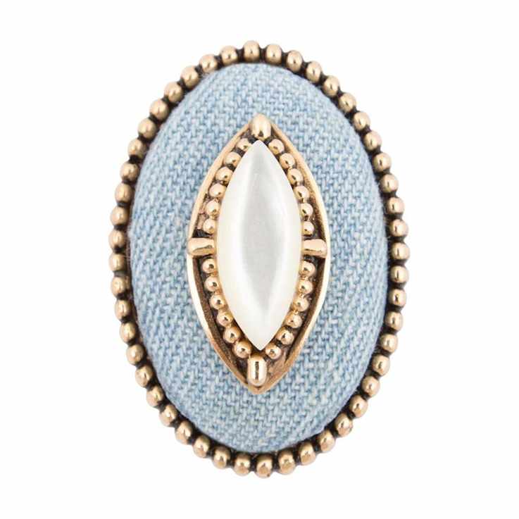 Barse Jewelry Denim Dreams White Mother of Pearl Golden Statement Ring