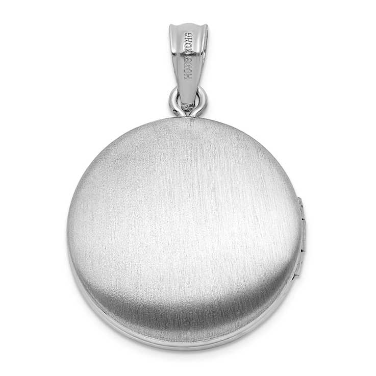 Rhodium Over Sterling Silver Diamond 20mm Mom Moon/Stars Round Locket