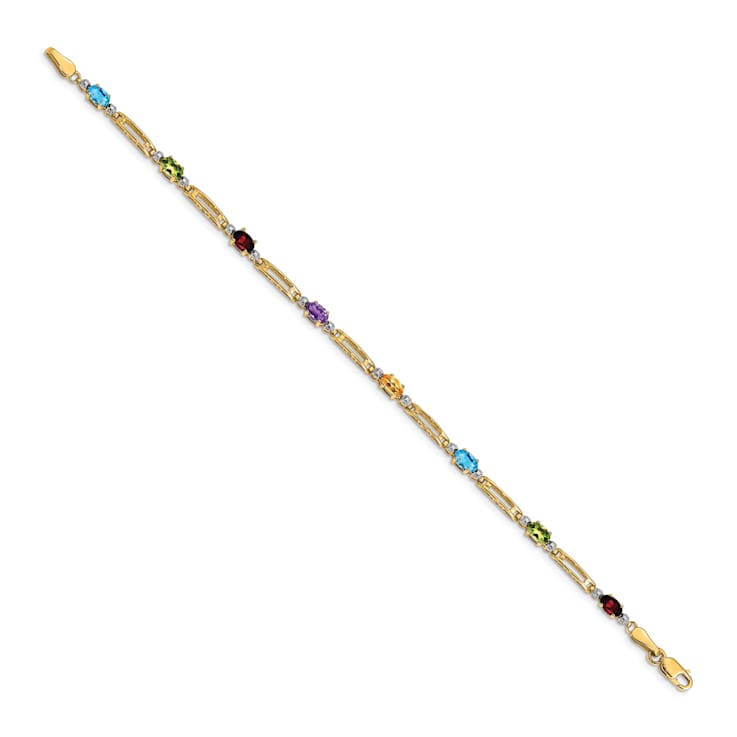 14k Yellow Gold and Rhodium Over 14k Yellow Gold Multi-gemstone and
Diamond Rainbow Bracelet