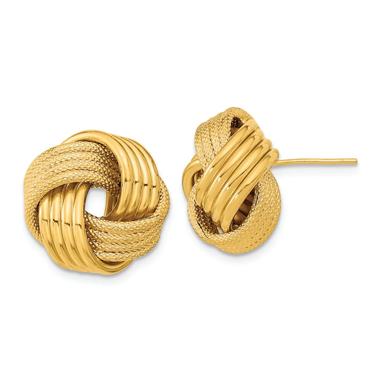 14k Yellow Gold Polished and Textured Love Knot Stud Earrings