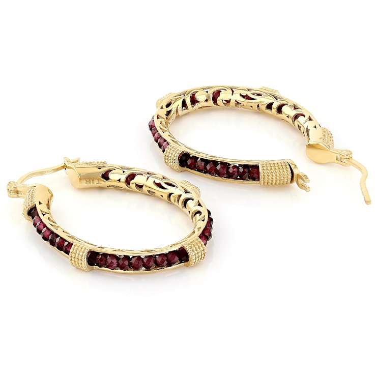 Garnet Beaded Dangle Earrings In 18K Gold Over Sterling Silver 2x3mm