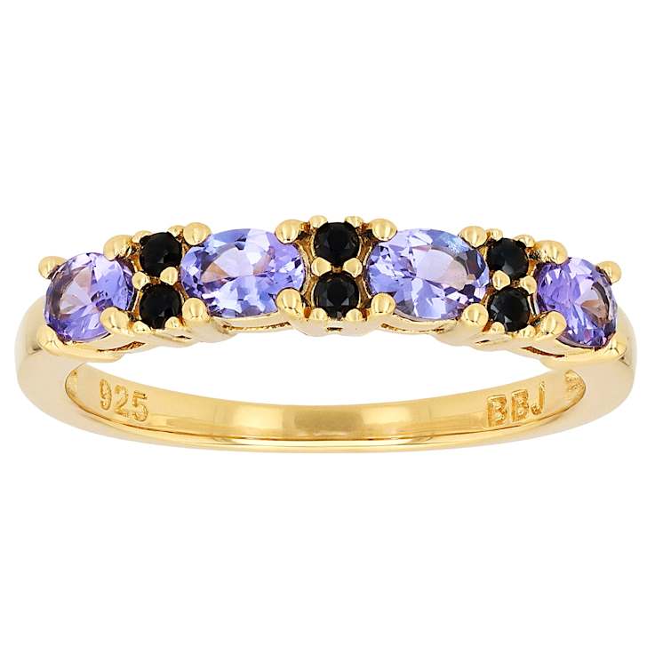 Tanzanite And Black Spinel Ring In 18K Gold Over Sterling Silver 0.71ctw