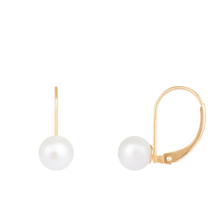 14k Yellow Gold Leverback 6-7mm Akoya Pearl Earrings