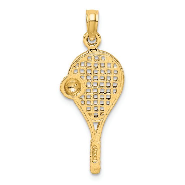 14K Two-tone Gold  Polished and Textured Tennis Racquet Pendant