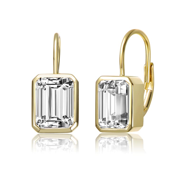 CZ Baguette Drop Earrings In 14K Gold Over Sterling Silver