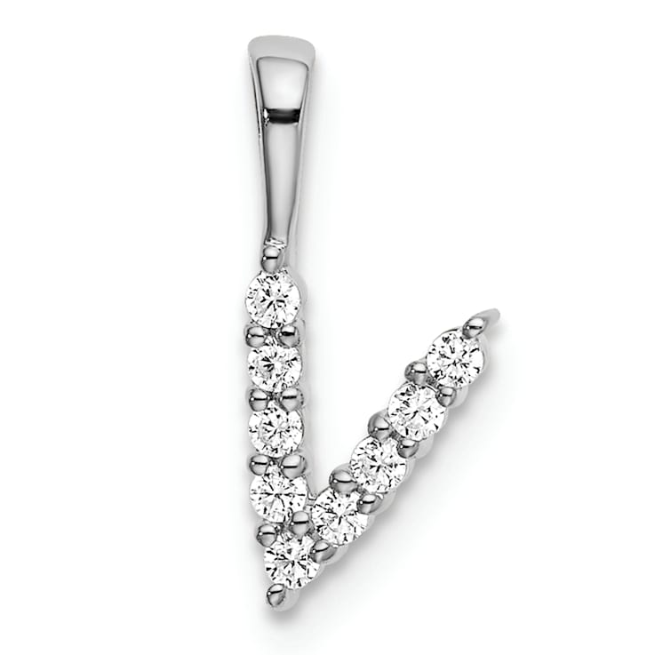 Rhodium Over 14K White Gold Lab Grown Diamond Letter V Initial Pendant