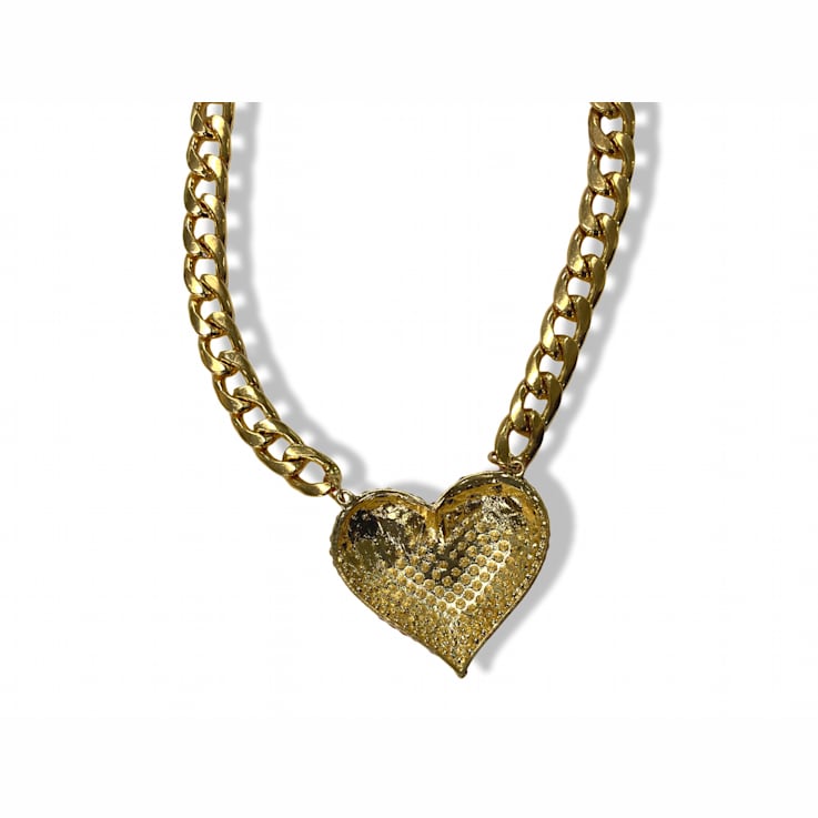 Red Crystal Gold Tone Center Heart Pendant Necklace.