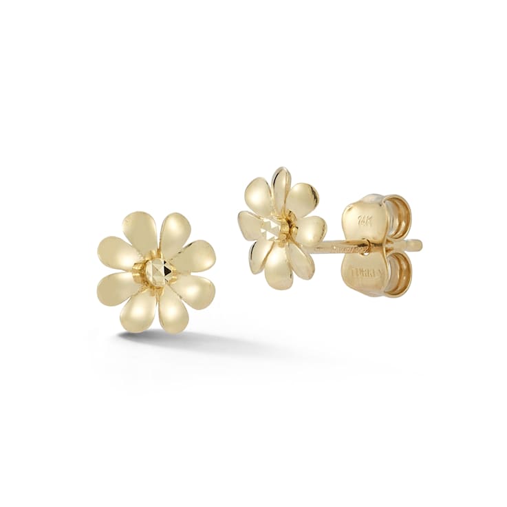 Bellissima Gold 14K Yellow Gold Diamond Cut Flower Studs