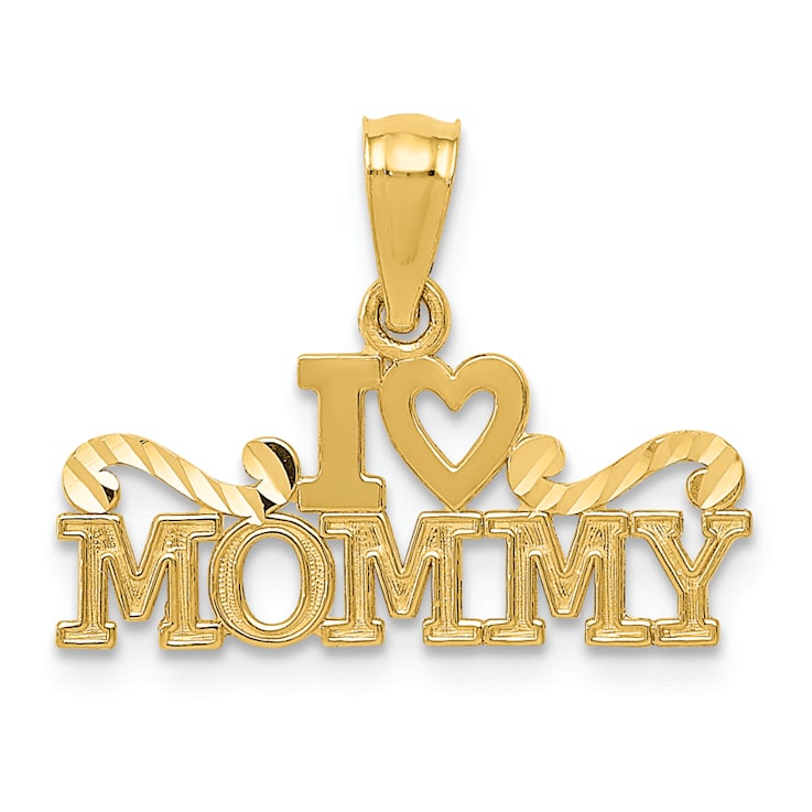14k Yellow Gold Diamond-Cut and Textured I Love (Heart) Mommy Pendant