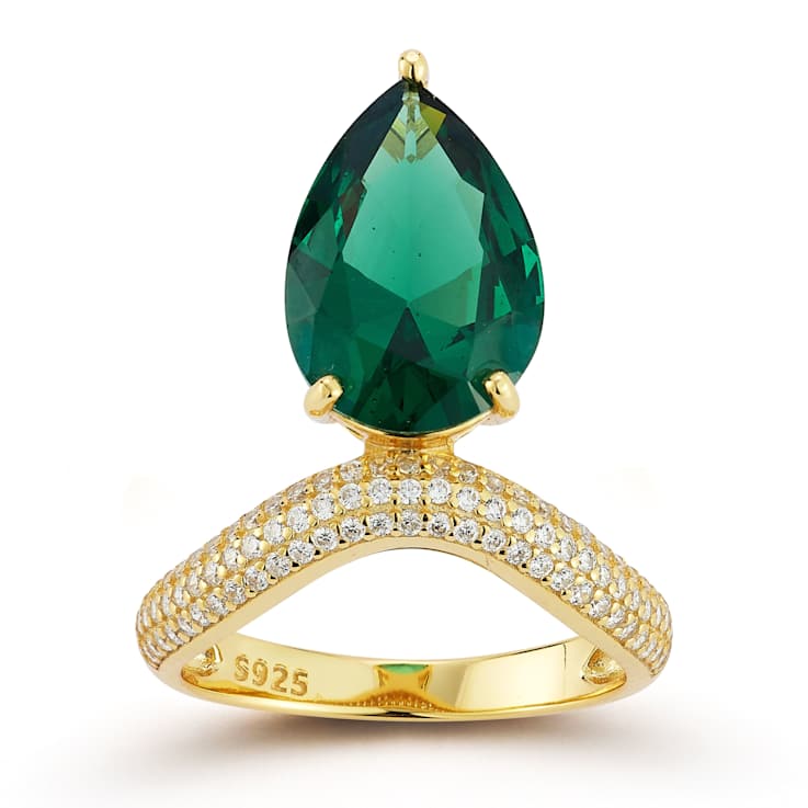 Rachel Zoe Pear CZ Wavy Cocktail Ring in 14K Gold Over Sterling Silver