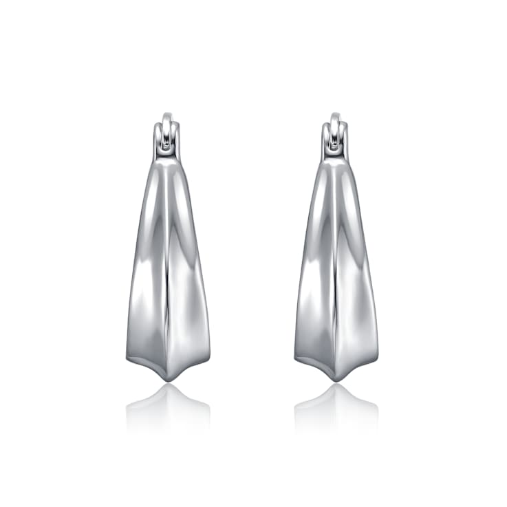 Sculptural Oblong Hoop Earrings In Rhodium Over Brass