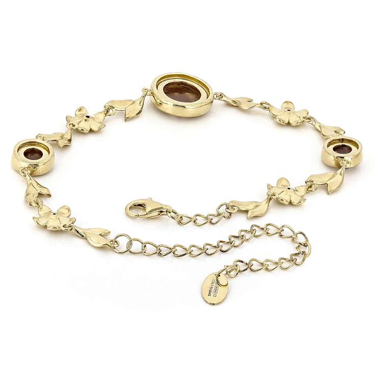 Flower Bouquet Cameo Bracelet In 18K Gold Over Sterling Silver