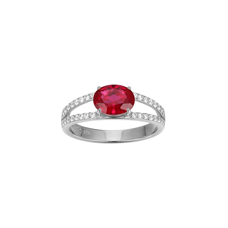 Lab Created Ruby And White Cubic Zirconia Platinum Over Sterling Silver
Ring 1.72ctw