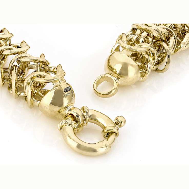 Royal Link Statement Bracelet In Solid 14K Yellow Gold 9.5mm