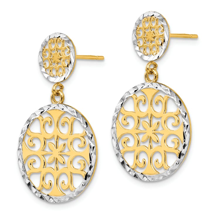 14K Yellow Gold and Rhodium Over 14K Yellow Gold Diamond-Cut Circles
Dangle Earrings
