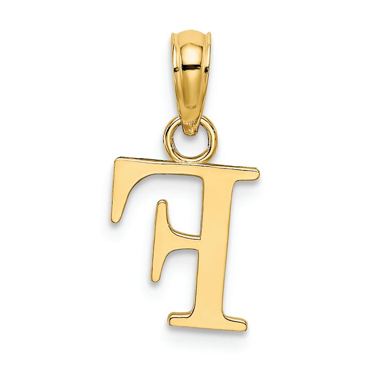 14k Yellow Gold Polished Block Letter F Initial Pendant