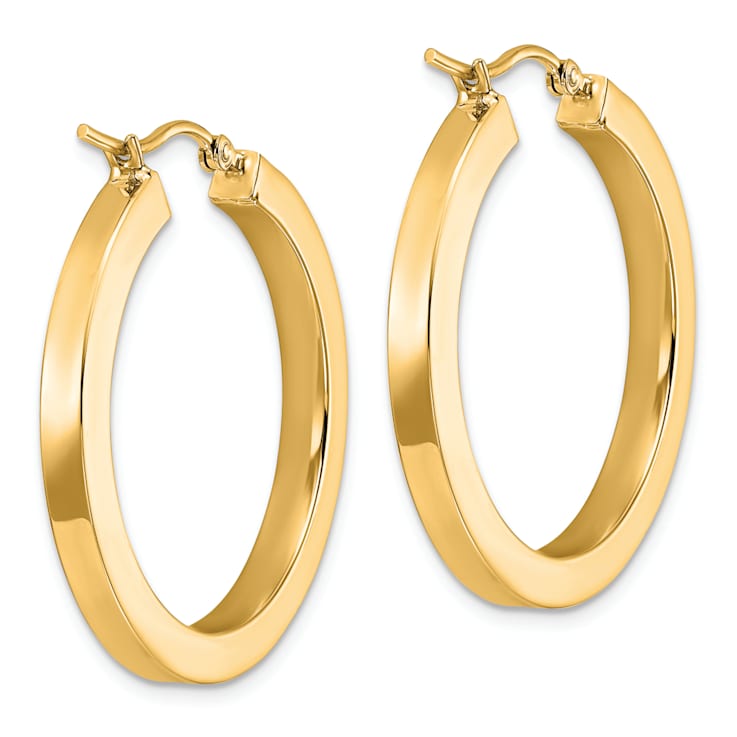 14k Yellow Gold 1 3/16 inch Polished Square Hoop Earrings