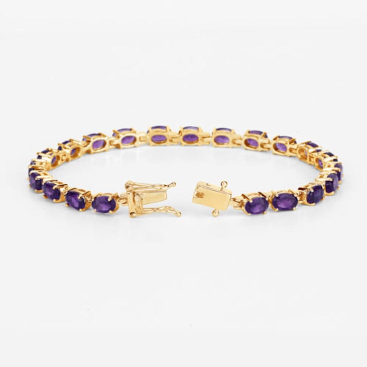 Purple Amethyst 14K Yellow Gold Over Sterling Silver Oval Tennis
Bracelet 7.98ctw