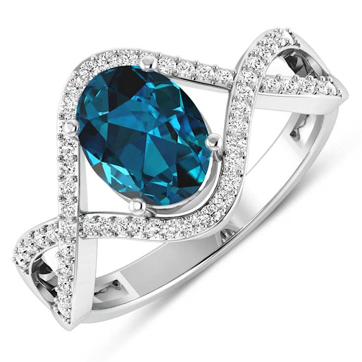 1.34ctw London Blue Topaz and Diamond 14K White Gold Halo Ring