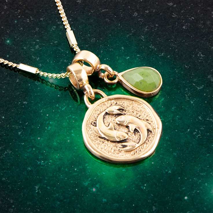 Barse Jade Pisces Zodiac Charm Necklace In Bronze