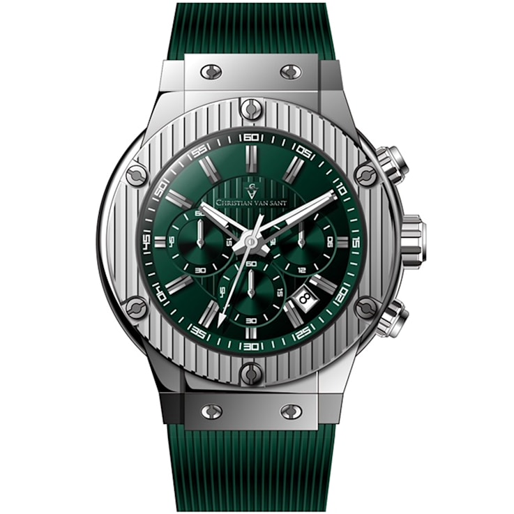 Christian Van Sant Men's Monarchy Green Dial, Gray Bezel, Green Rubber
Strap Watch
