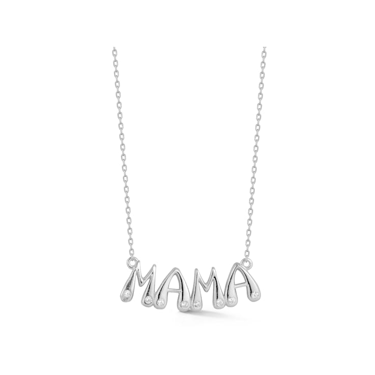 Sterling Statements Rhodium Over Sterling Silver CZ MAMA Necklace