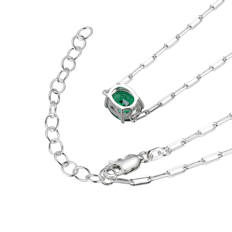Green Cubic Zirconia Rhodium Over Sterling Silver Paperclip Necklace 3.67ctw