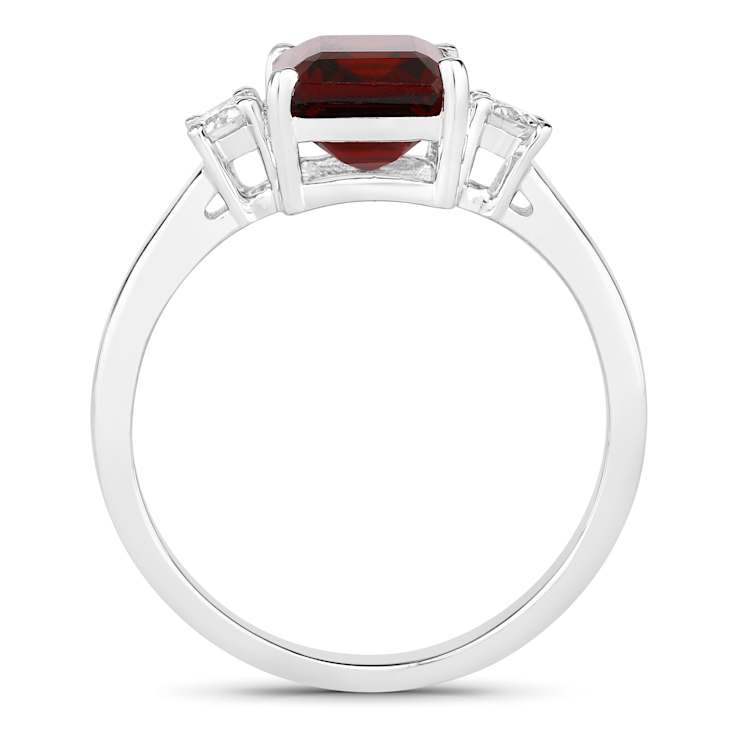 Mozambique Garnet And Lab-Grown Diamond Three-Stone Ring In Sterling Silver