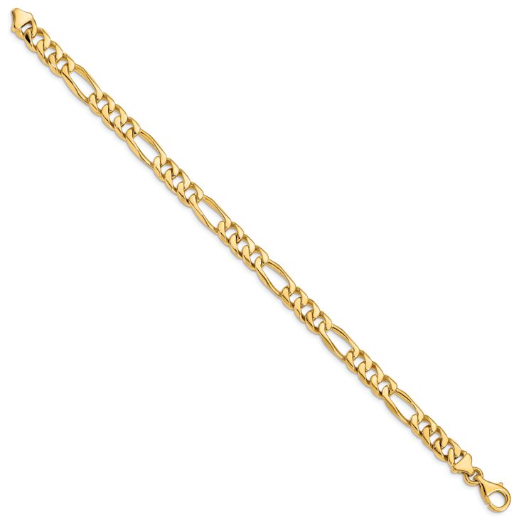 10k Yellow Gold 7mm Hand-Polished Figaro Link Bracelet