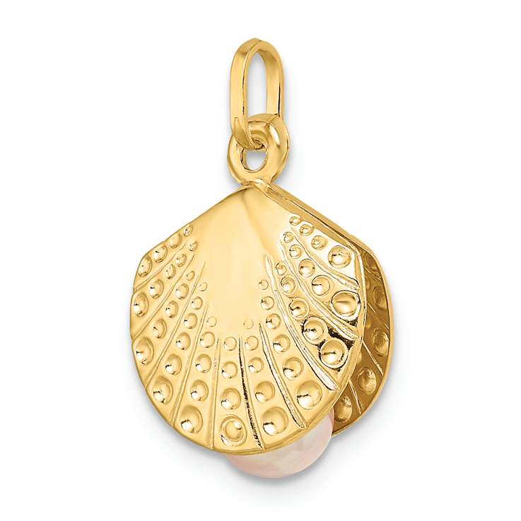14k Yellow Gold Childrens Polished and Textured Freshwater Cultured
Pearl Clam Pendant