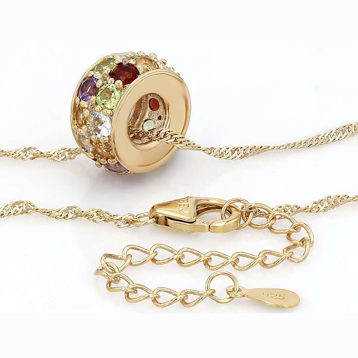 Multi-Gemstone Rainbow Pendant Necklace In 18K Gold Over Sterling Silver 2.58ctw