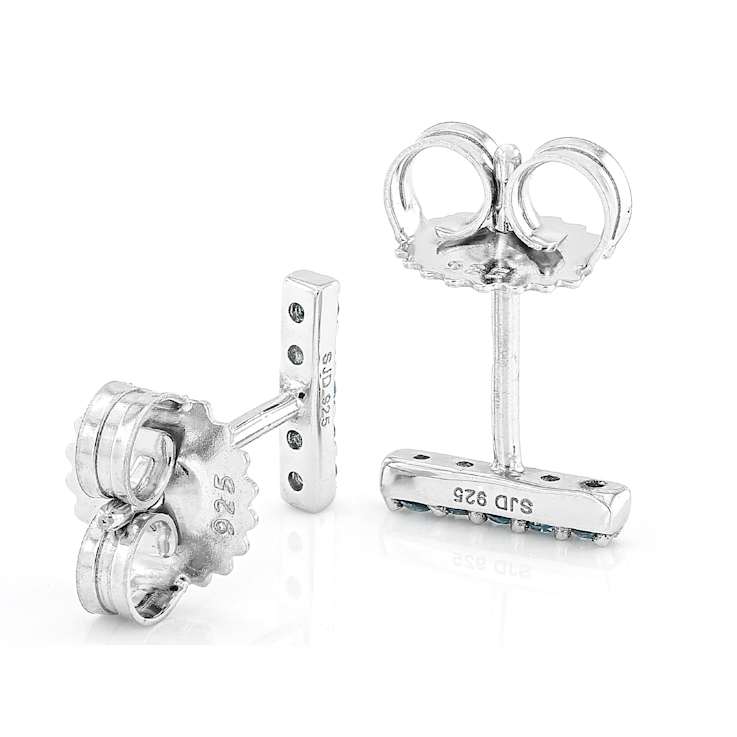 Blue Lab-Grown Diamond Stud Earrings In Sterling Silver