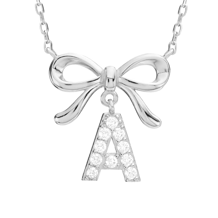Initial A Bow CZ Necklace In 14K Gold Over Sterling Silver 0.23ctw
