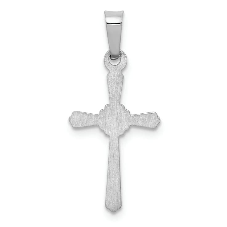 Rhodium Over 14k White Gold Polished Center Flower Cross Pendant