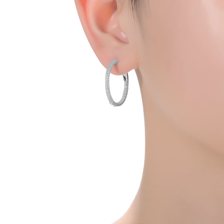 CZ Pave Inside-Out Hoop Earrings In Sterling Silver