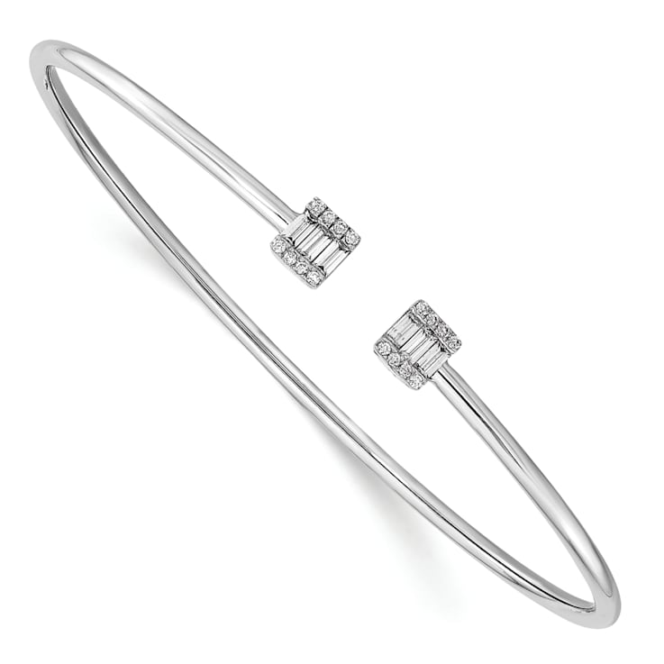 Rhodium Over 14k White Gold Diamond Cuff Bangle