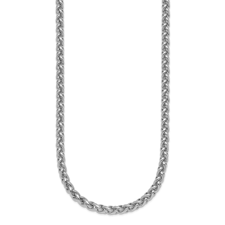 Rhodium Over Sterling Silver 3.0mm Wheat 20 Inch Chain