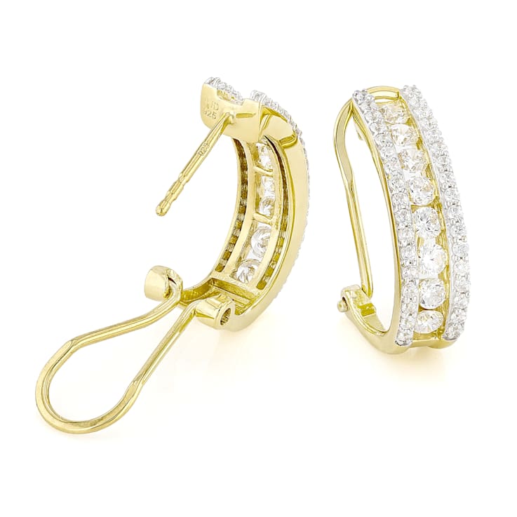 CZ J-Hoop Earrings In 18K Gold Over Sterling Silver