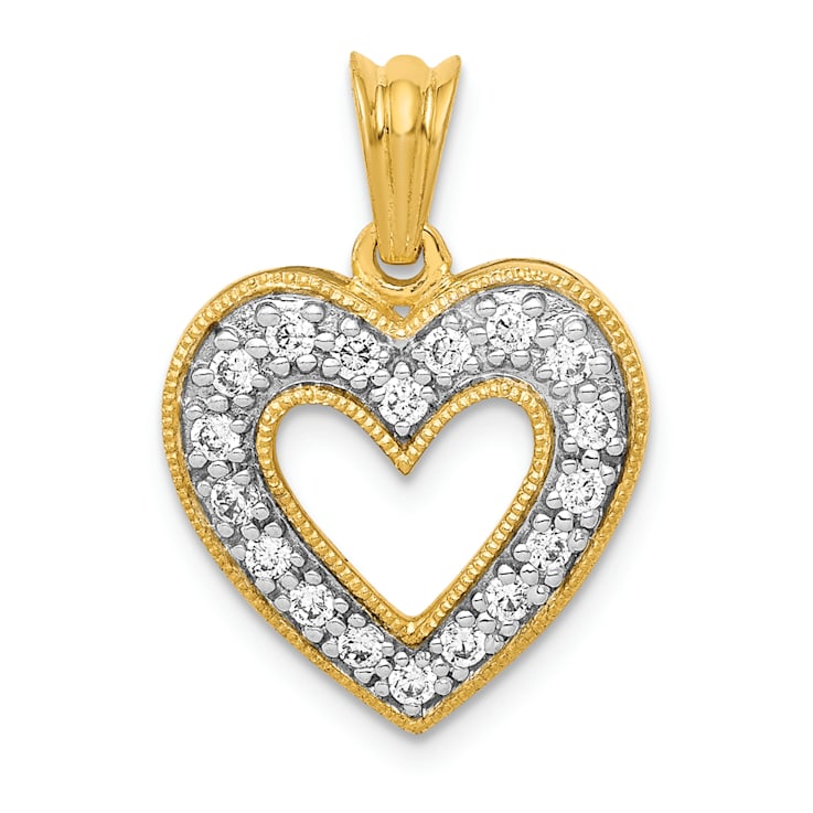 14k Yellow Gold and Rhodium Over 14k Yellow Gold Diamond Heart Pendant